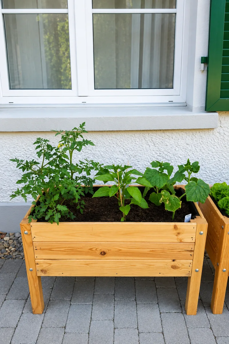 Frisch bepflanztes Hochbeet