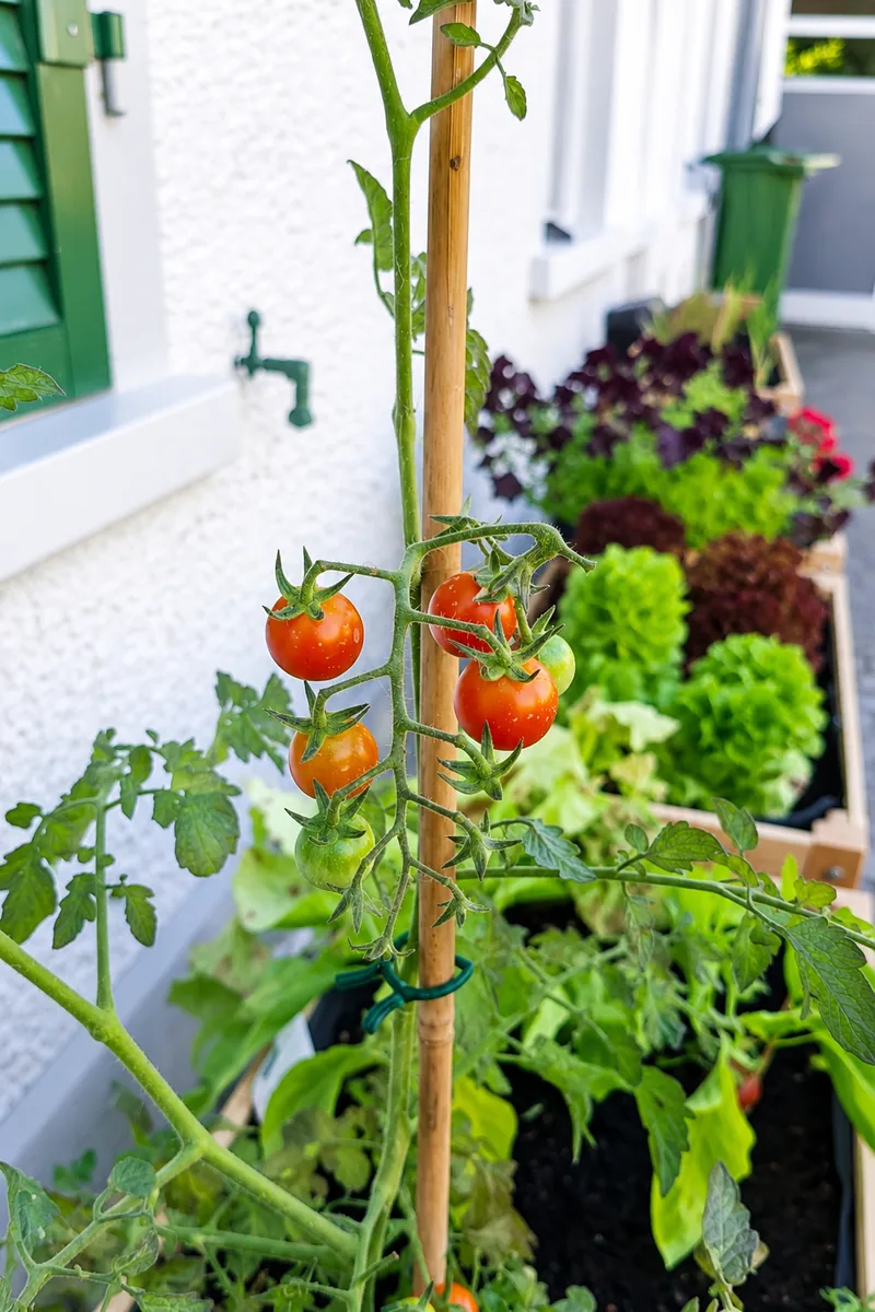 Rote Cherrytomaten im Hochbeet-Garten