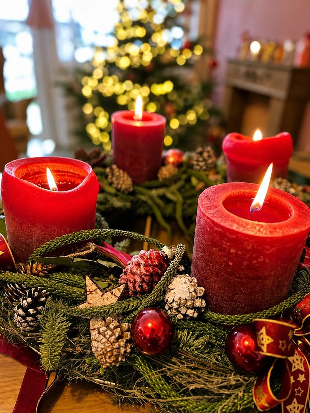 Adventskranz mit roten Kerzen